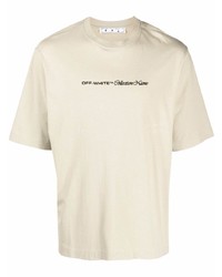T-shirt girocollo ricamata beige di Off-White