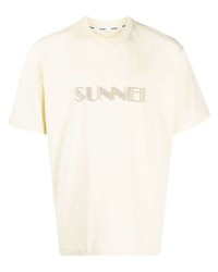 T-shirt girocollo ricamata beige di Sunnei