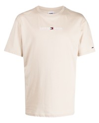 T-shirt girocollo ricamata beige di Tommy Jeans