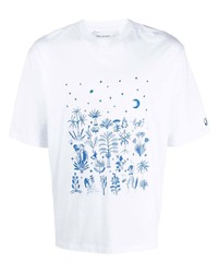 T-shirt girocollo ricamata bianca e blu di Neil Barrett