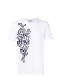 T-shirt girocollo ricamata bianca e nera di Alexander McQueen