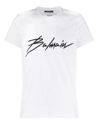 T-shirt girocollo ricamata bianca e nera di Balmain