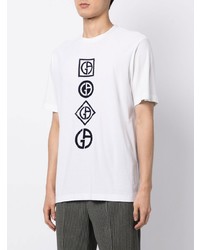 T-shirt girocollo ricamata bianca e nera di Giorgio Armani