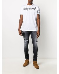 T-shirt girocollo ricamata bianca e nera di DSQUARED2