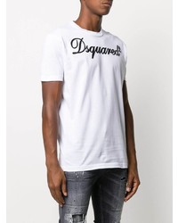 T-shirt girocollo ricamata bianca e nera di DSQUARED2