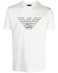 T-shirt girocollo ricamata bianca e nera di Emporio Armani