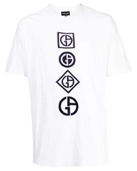 T-shirt girocollo ricamata bianca e nera di Giorgio Armani