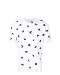 T-shirt girocollo ricamata bianca e nera di McQ Alexander McQueen