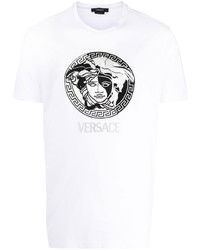 T-shirt girocollo ricamata bianca e nera di Versace