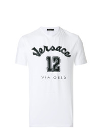 T-shirt girocollo ricamata bianca e nera di Versace