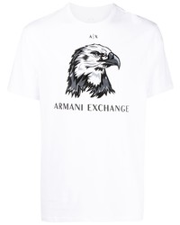 T-shirt girocollo ricamata bianca di Armani Exchange