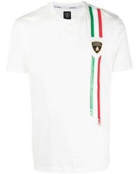 T-shirt girocollo ricamata bianca di Automobili Lamborghini
