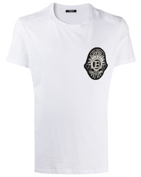 T-shirt girocollo ricamata bianca di Balmain