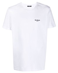 T-shirt girocollo ricamata bianca di Balmain