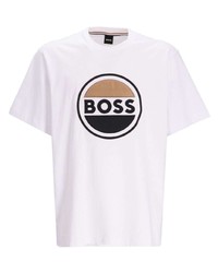 T-shirt girocollo ricamata bianca di BOSS