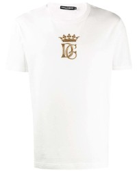 T-shirt girocollo ricamata bianca di Dolce & Gabbana