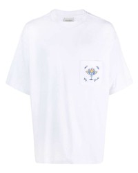 T-shirt girocollo ricamata bianca di Drôle De Monsieur