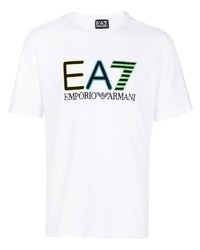 T-shirt girocollo ricamata bianca di Ea7 Emporio Armani