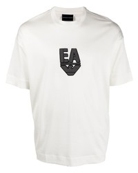 T-shirt girocollo ricamata bianca di Emporio Armani
