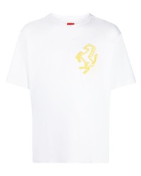 T-shirt girocollo ricamata bianca di Ferrari