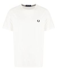 T-shirt girocollo ricamata bianca di Fred Perry