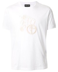 T-shirt girocollo ricamata bianca di Giorgio Armani