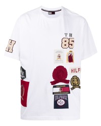 T-shirt girocollo ricamata bianca di Hilfiger Collection