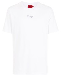 T-shirt girocollo ricamata bianca di Hugo