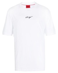 T-shirt girocollo ricamata bianca di Hugo