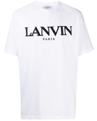 T-shirt girocollo ricamata bianca di Lanvin