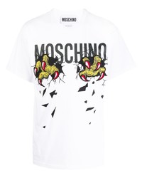 T-shirt girocollo ricamata bianca di Moschino