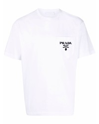 T-shirt girocollo ricamata bianca di Prada