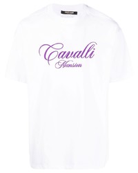 T-shirt girocollo ricamata bianca di Roberto Cavalli