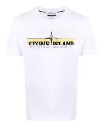 T-shirt girocollo ricamata bianca di Stone Island