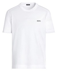 T-shirt girocollo ricamata bianca di Zegna