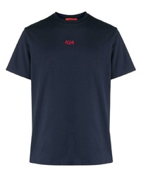 T-shirt girocollo ricamata blu scuro di 424