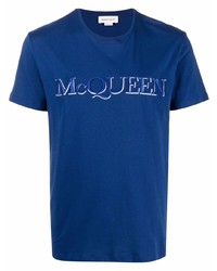 T-shirt girocollo ricamata blu scuro di Alexander McQueen