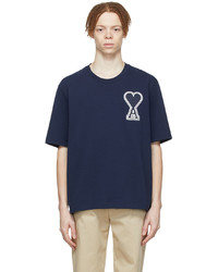 T-shirt girocollo ricamata blu scuro di AMI Alexandre Mattiussi