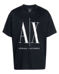T-shirt girocollo ricamata blu scuro di Armani Exchange