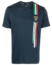 T-shirt girocollo ricamata blu scuro di Automobili Lamborghini