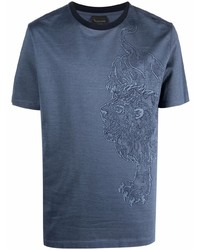 T-shirt girocollo ricamata blu scuro di Billionaire