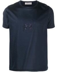 T-shirt girocollo ricamata blu scuro di Corneliani