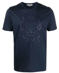 T-shirt girocollo ricamata blu scuro di Corneliani