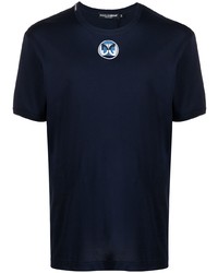 T-shirt girocollo ricamata blu scuro di Dolce & Gabbana