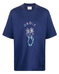 T-shirt girocollo ricamata blu scuro di Drôle De Monsieur