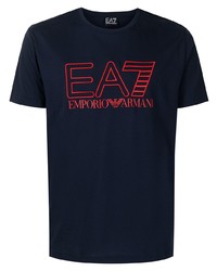T-shirt girocollo ricamata blu scuro di Ea7 Emporio Armani