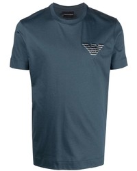 T-shirt girocollo ricamata blu scuro di Ea7 Emporio Armani