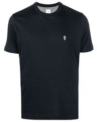 T-shirt girocollo ricamata blu scuro di Eleventy