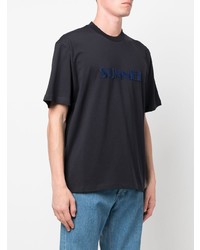 T-shirt girocollo ricamata blu scuro di Sunnei