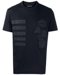 T-shirt girocollo ricamata blu scuro di Emporio Armani